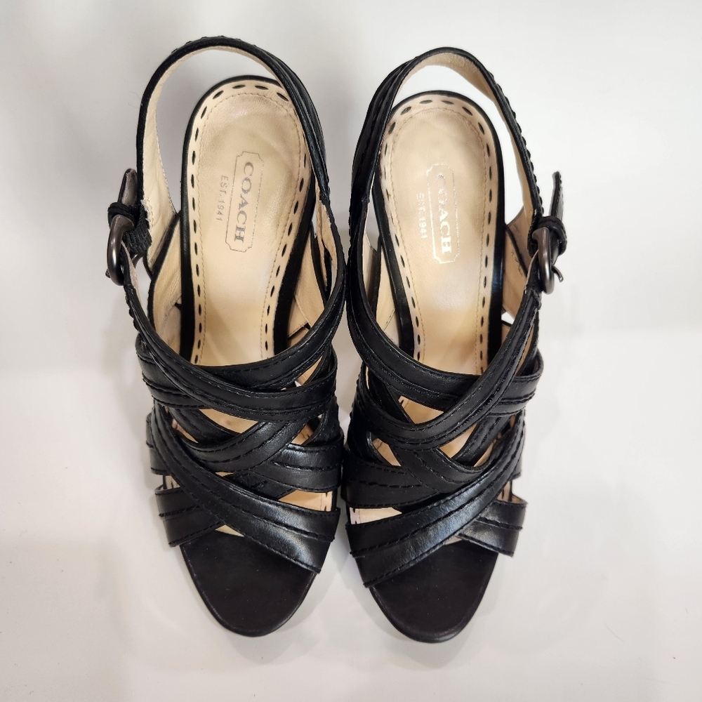 Coach Brynn Leather Platform Sandals - White/Gold 7.5 B - Picture 5 of 10